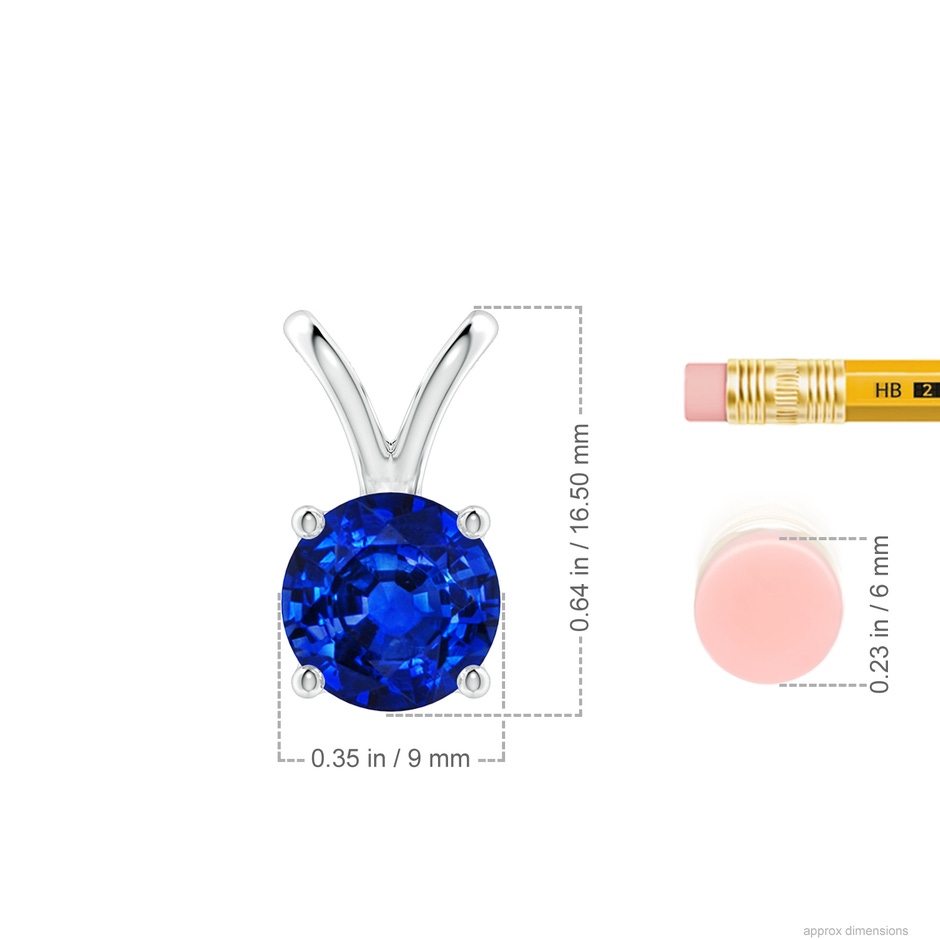 9mm AAAA V-Bale Round Blue Sapphire Solitaire Pendant in P950 Platinum ruler