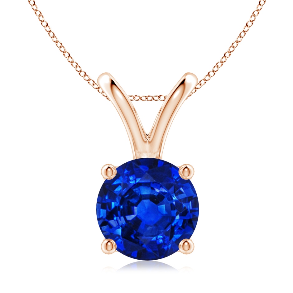 9mm AAAA V-Bale Round Blue Sapphire Solitaire Pendant in Rose Gold 