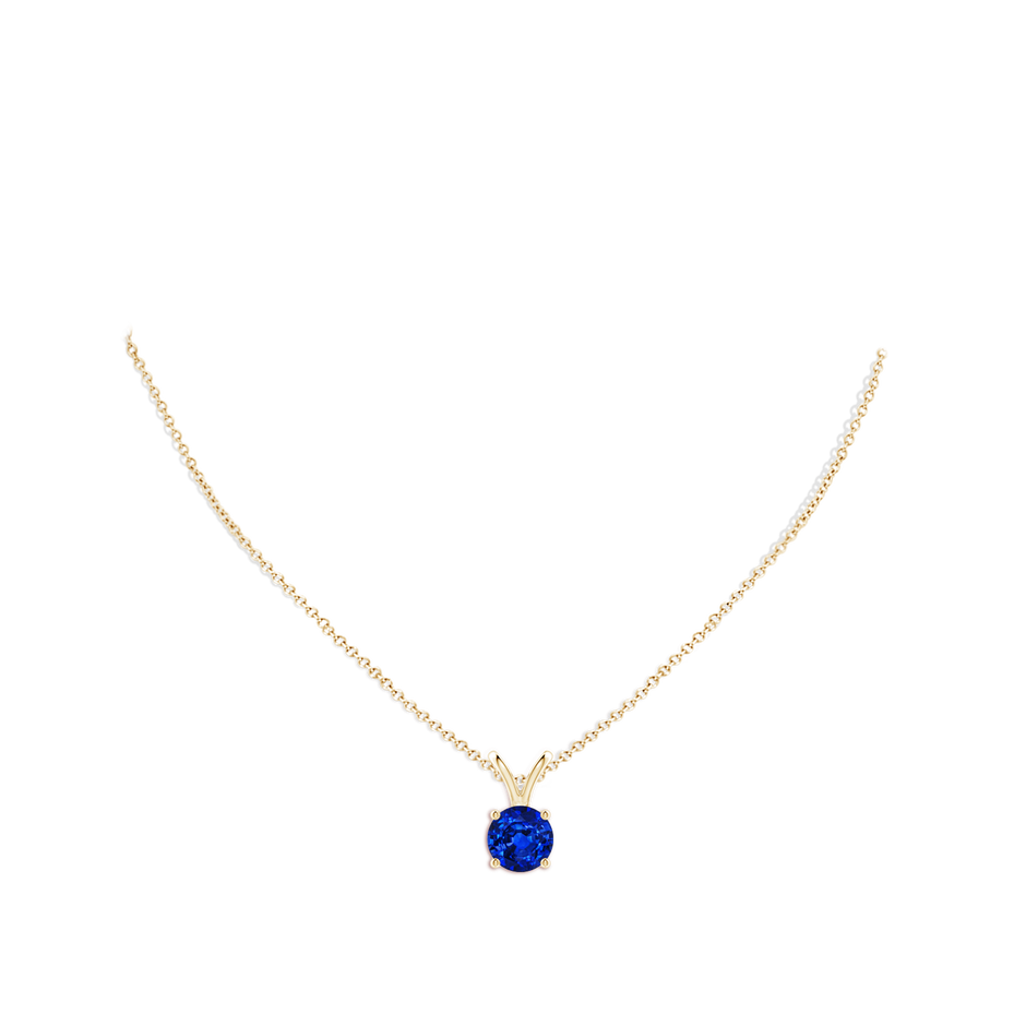 9mm AAAA V-Bale Round Blue Sapphire Solitaire Pendant in Yellow Gold pen