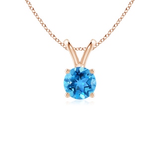 5mm AAA V-Bale Round Swiss Blue Topaz Solitaire Pendant in Rose Gold
