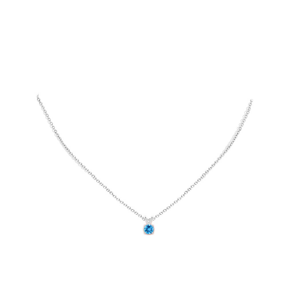 5mm AAA V-Bale Round Swiss Blue Topaz Solitaire Pendant in White Gold Body-Neck