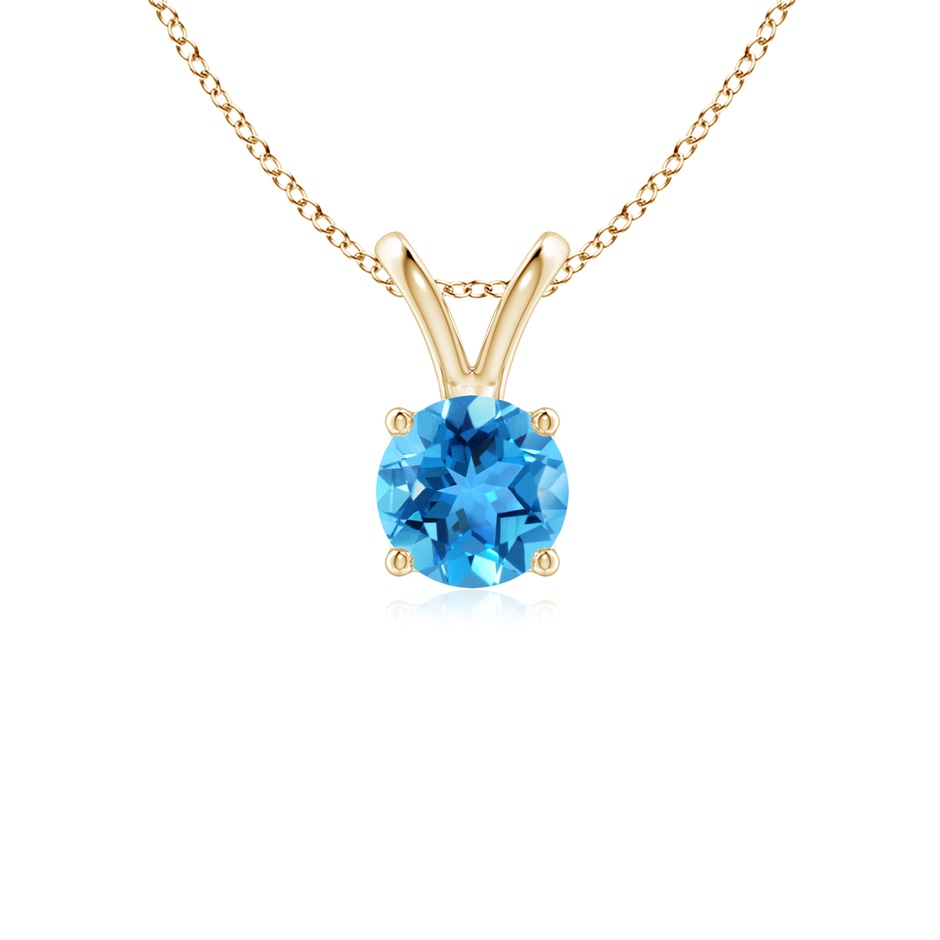 5mm AAA V-Bale Round Swiss Blue Topaz Solitaire Pendant in Yellow Gold 