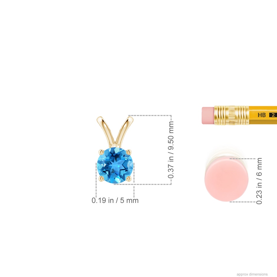 5mm AAA V-Bale Round Swiss Blue Topaz Solitaire Pendant in Yellow Gold ruler