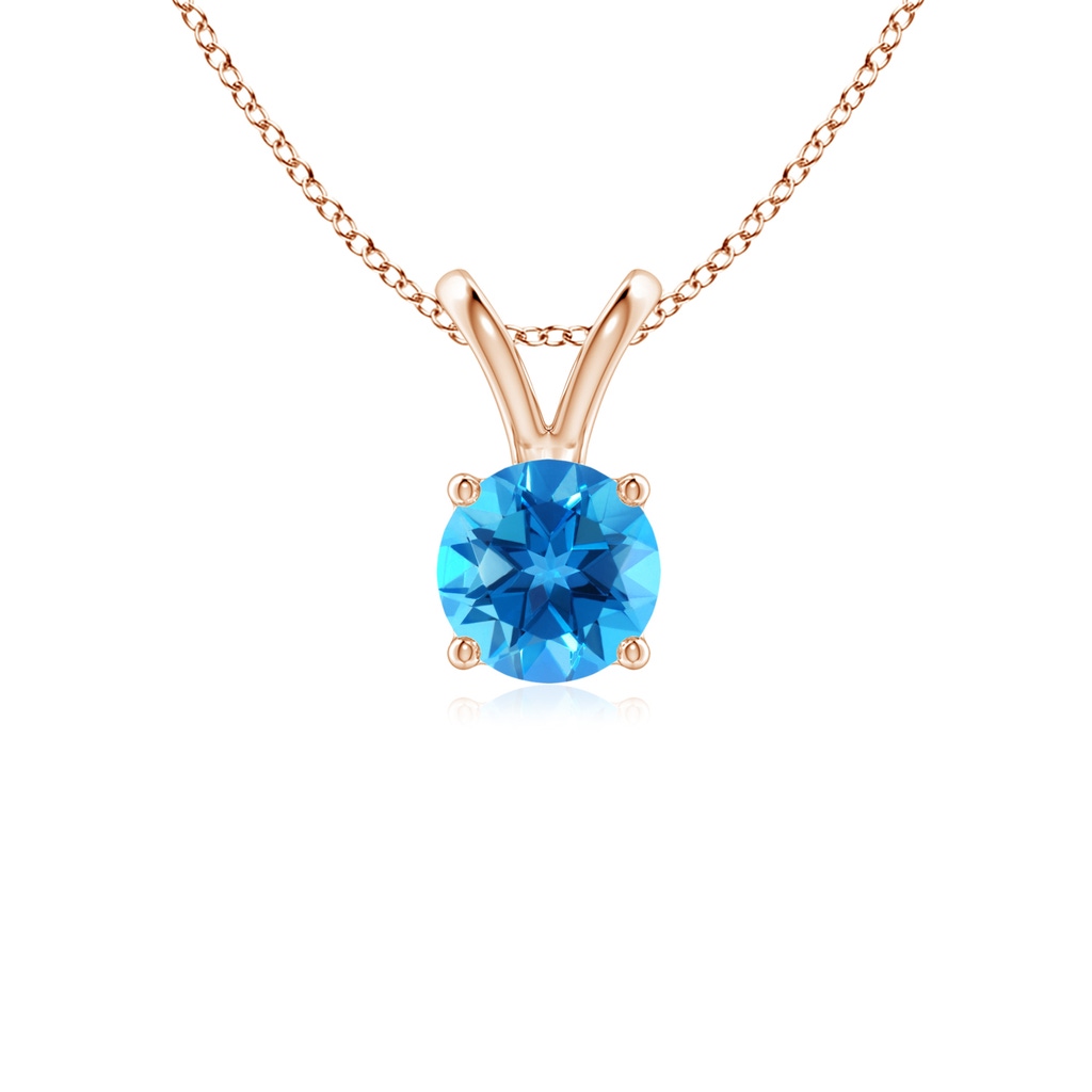 5mm AAAA V-Bale Round Swiss Blue Topaz Solitaire Pendant in Rose Gold