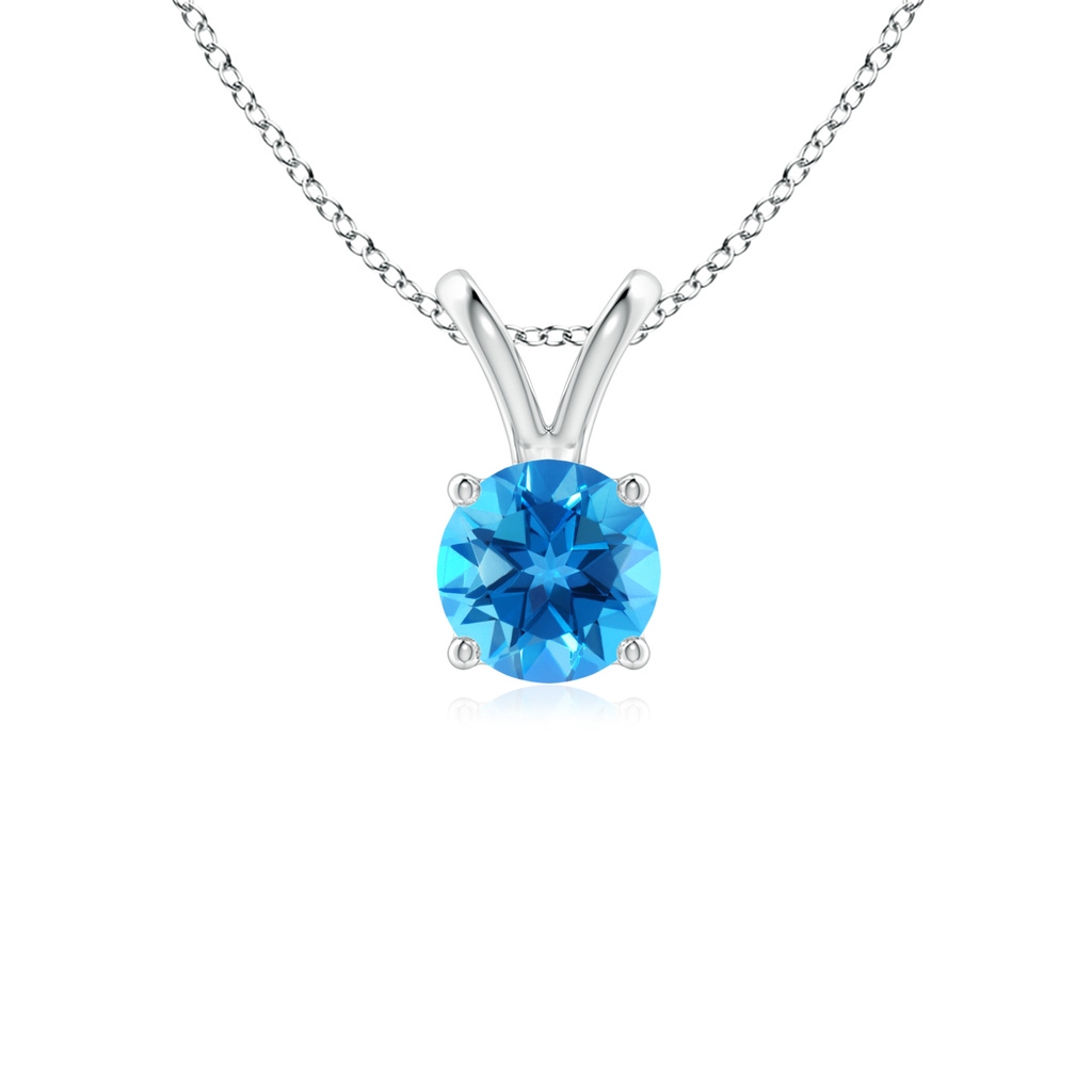 5mm AAAA V-Bale Round Swiss Blue Topaz Solitaire Pendant in S999 Silver