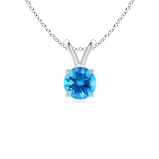 5mm AAAA V-Bale Round Swiss Blue Topaz Solitaire Pendant in White Gold