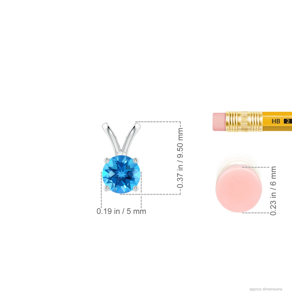 5mm AAAA V-Bale Round Swiss Blue Topaz Solitaire Pendant in White Gold ruler