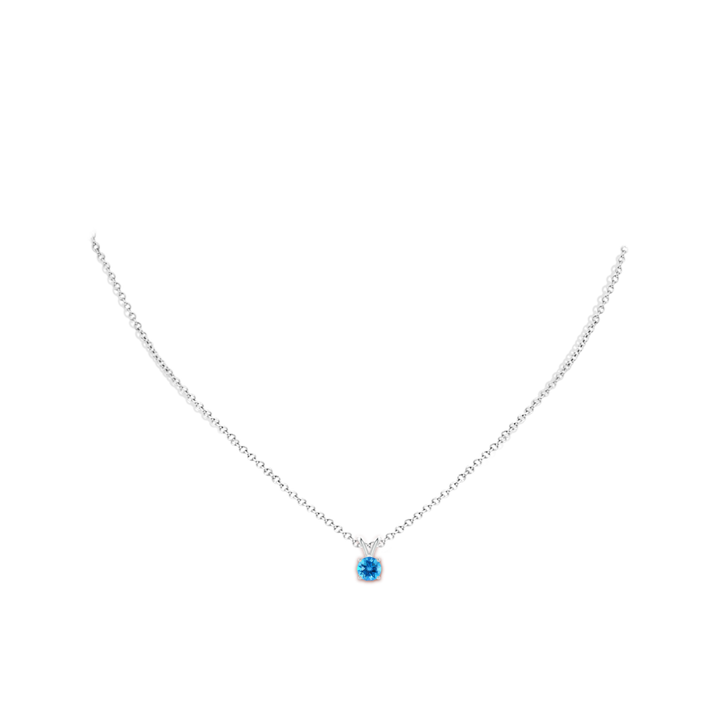 5mm AAAA V-Bale Round Swiss Blue Topaz Solitaire Pendant in White Gold Body-Neck
