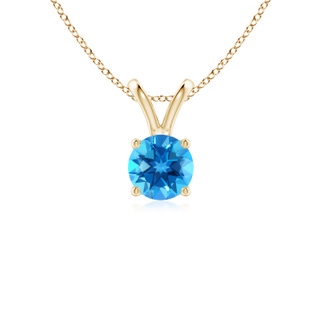 5mm AAAA V-Bale Round Swiss Blue Topaz Solitaire Pendant in Yellow Gold