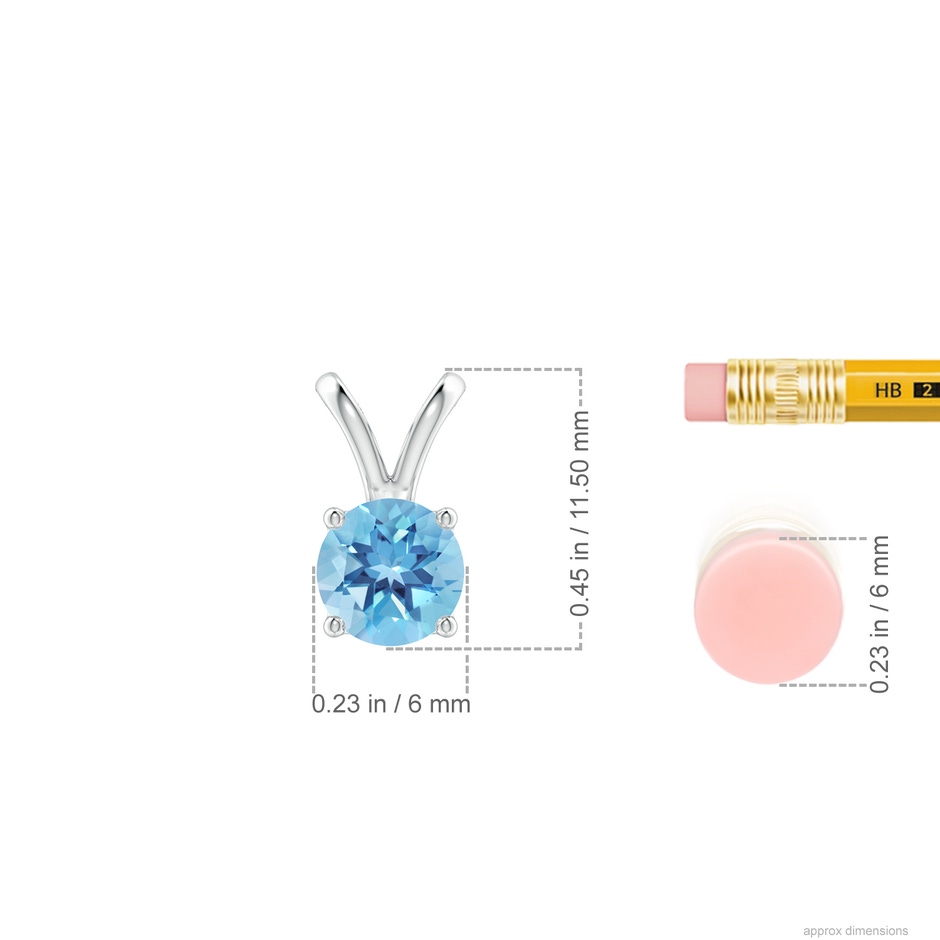 6mm A V-Bale Round Swiss Blue Topaz Solitaire Pendant in P950 Platinum ruler