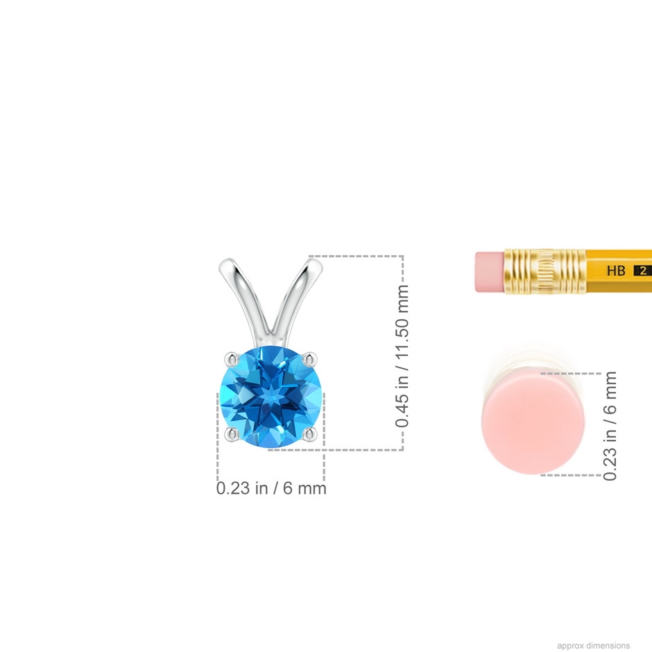 6mm AAAA V-Bale Round Swiss Blue Topaz Solitaire Pendant in P950 Platinum ruler