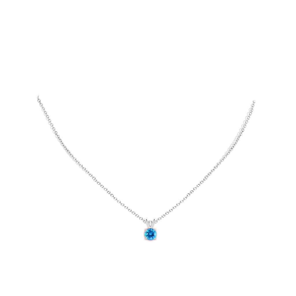 6mm AAAA V-Bale Round Swiss Blue Topaz Solitaire Pendant in P950 Platinum Body-Neck