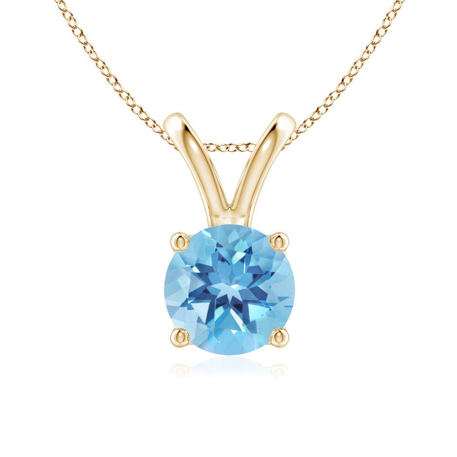 7mm A V-Bale Round Swiss Blue Topaz Solitaire Pendant in Yellow Gold 