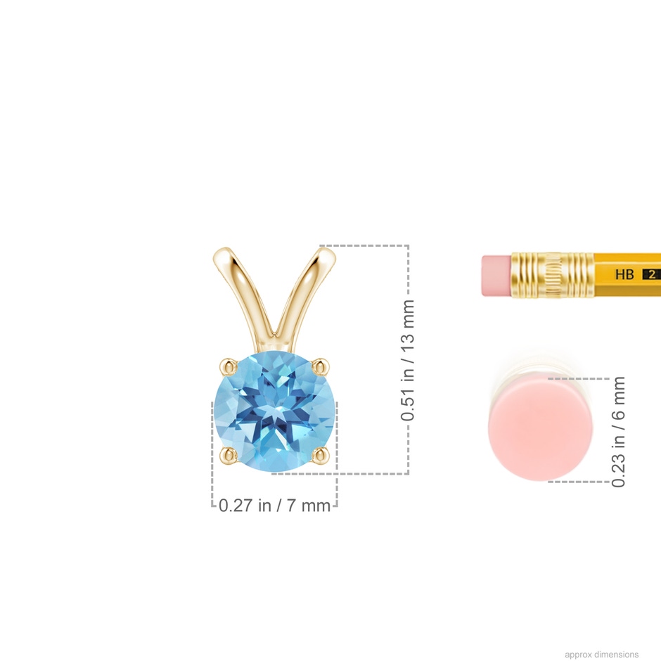 7mm A V-Bale Round Swiss Blue Topaz Solitaire Pendant in Yellow Gold ruler