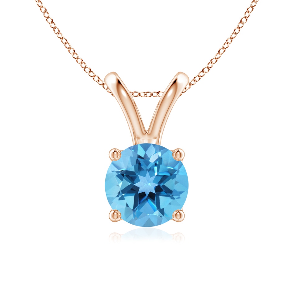7mm AA V-Bale Round Swiss Blue Topaz Solitaire Pendant in Rose Gold 