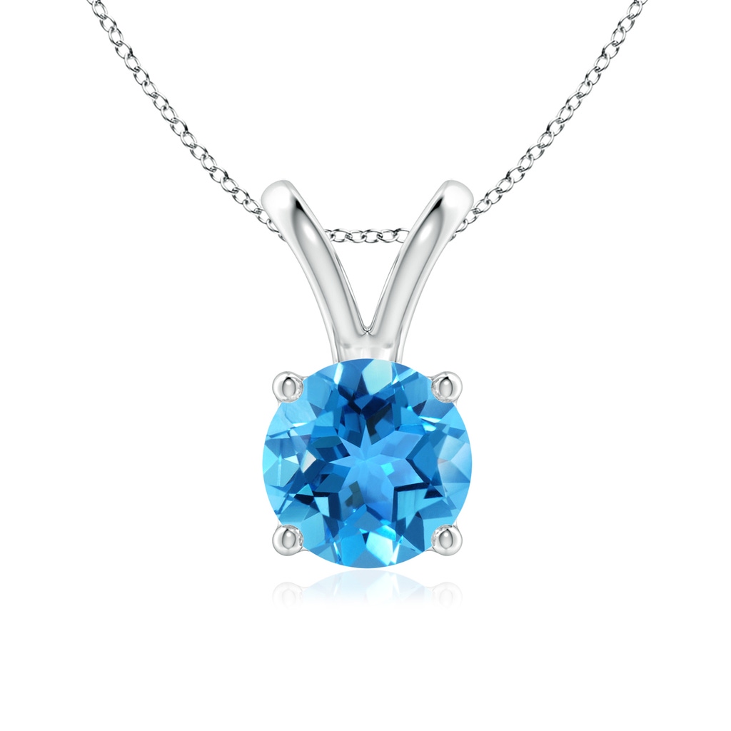 7mm AAA V-Bale Round Swiss Blue Topaz Solitaire Pendant in White Gold 