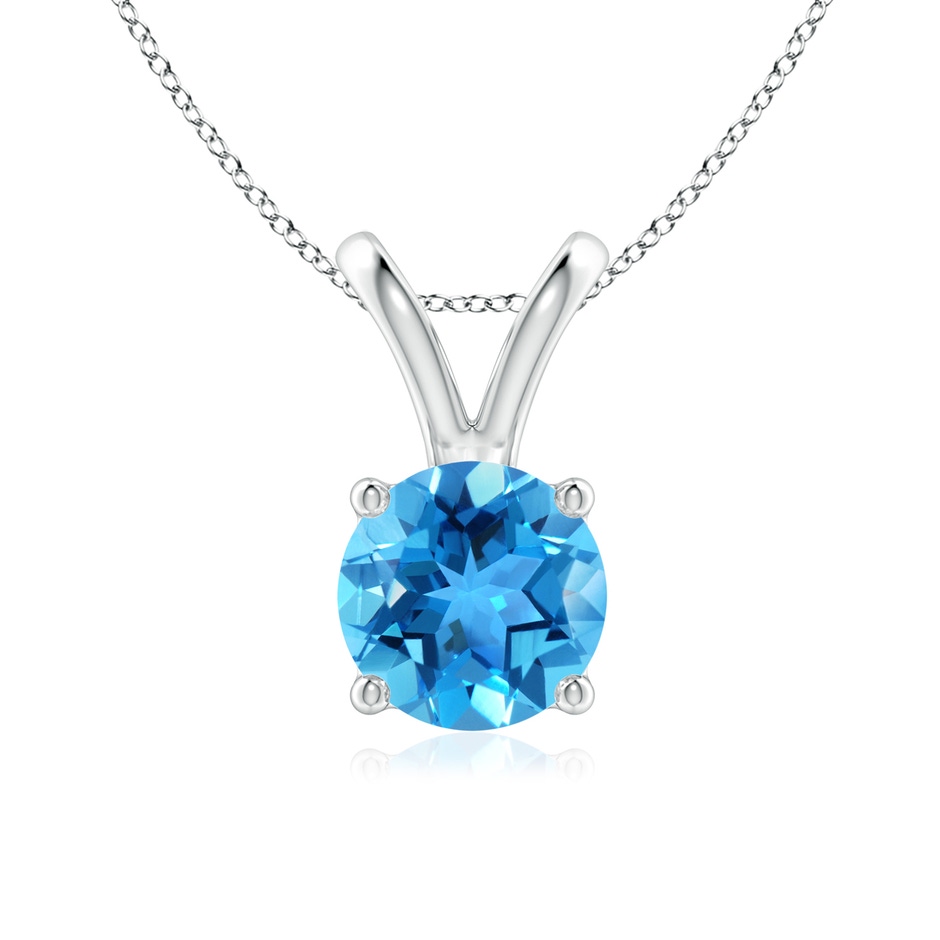 7mm AAA V-Bale Round Swiss Blue Topaz Solitaire Pendant in White Gold 