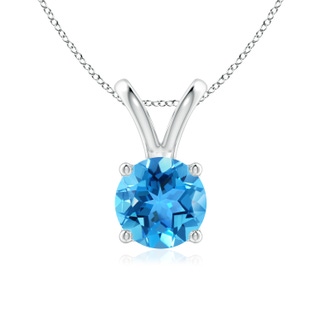 7mm AAA V-Bale Round Swiss Blue Topaz Solitaire Pendant in White Gold