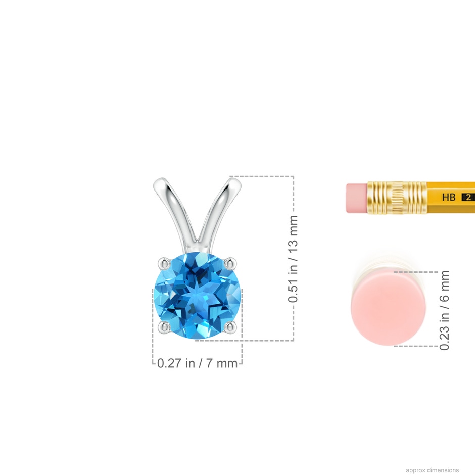 7mm AAA V-Bale Round Swiss Blue Topaz Solitaire Pendant in White Gold ruler