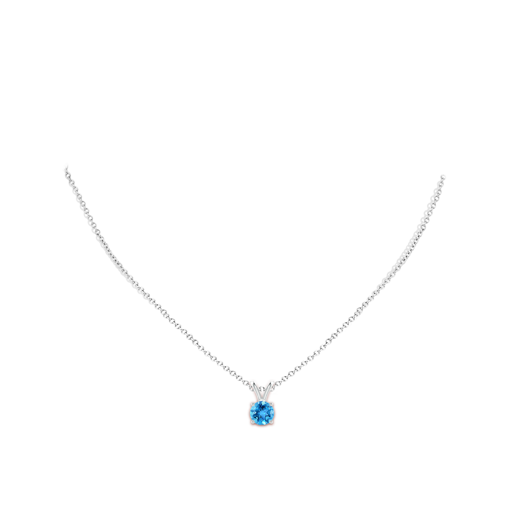7mm AAA V-Bale Round Swiss Blue Topaz Solitaire Pendant in White Gold Body-Neck