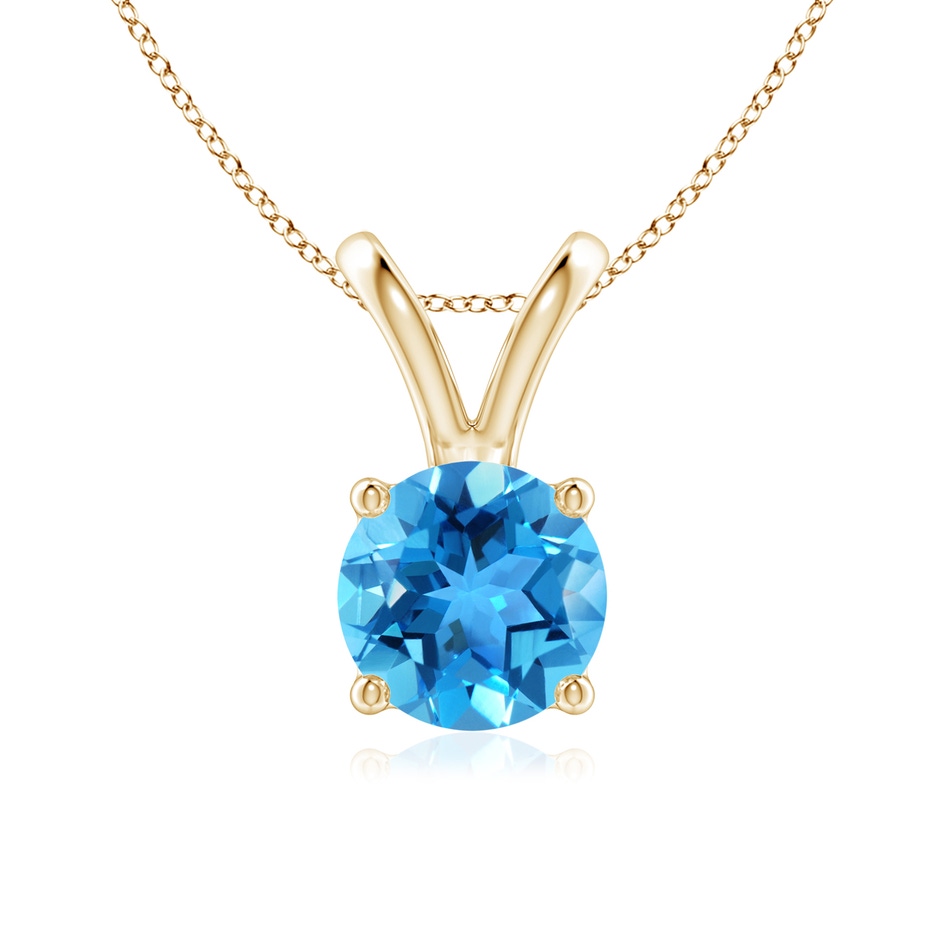 7mm AAA V-Bale Round Swiss Blue Topaz Solitaire Pendant in Yellow Gold 