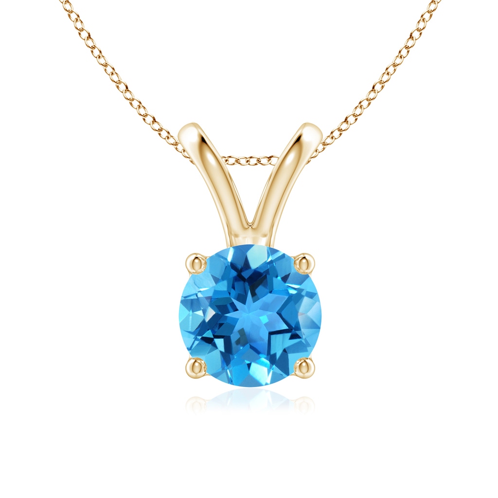 7mm AAA V-Bale Round Swiss Blue Topaz Solitaire Pendant in Yellow Gold