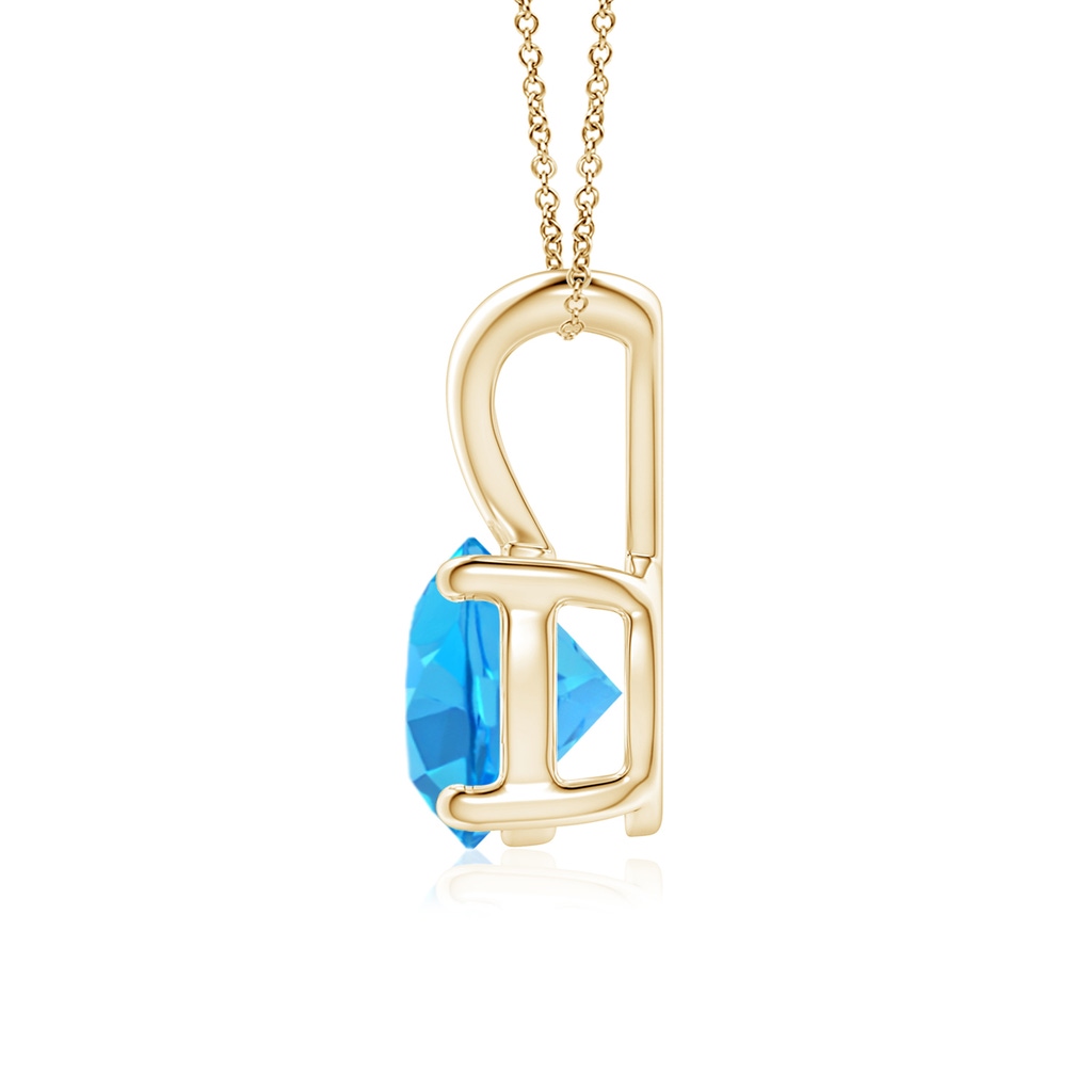 7mm AAA V-Bale Round Swiss Blue Topaz Solitaire Pendant in Yellow Gold Side 1