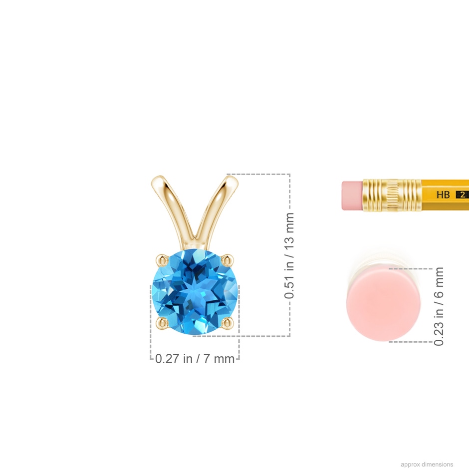 7mm AAA V-Bale Round Swiss Blue Topaz Solitaire Pendant in Yellow Gold ruler