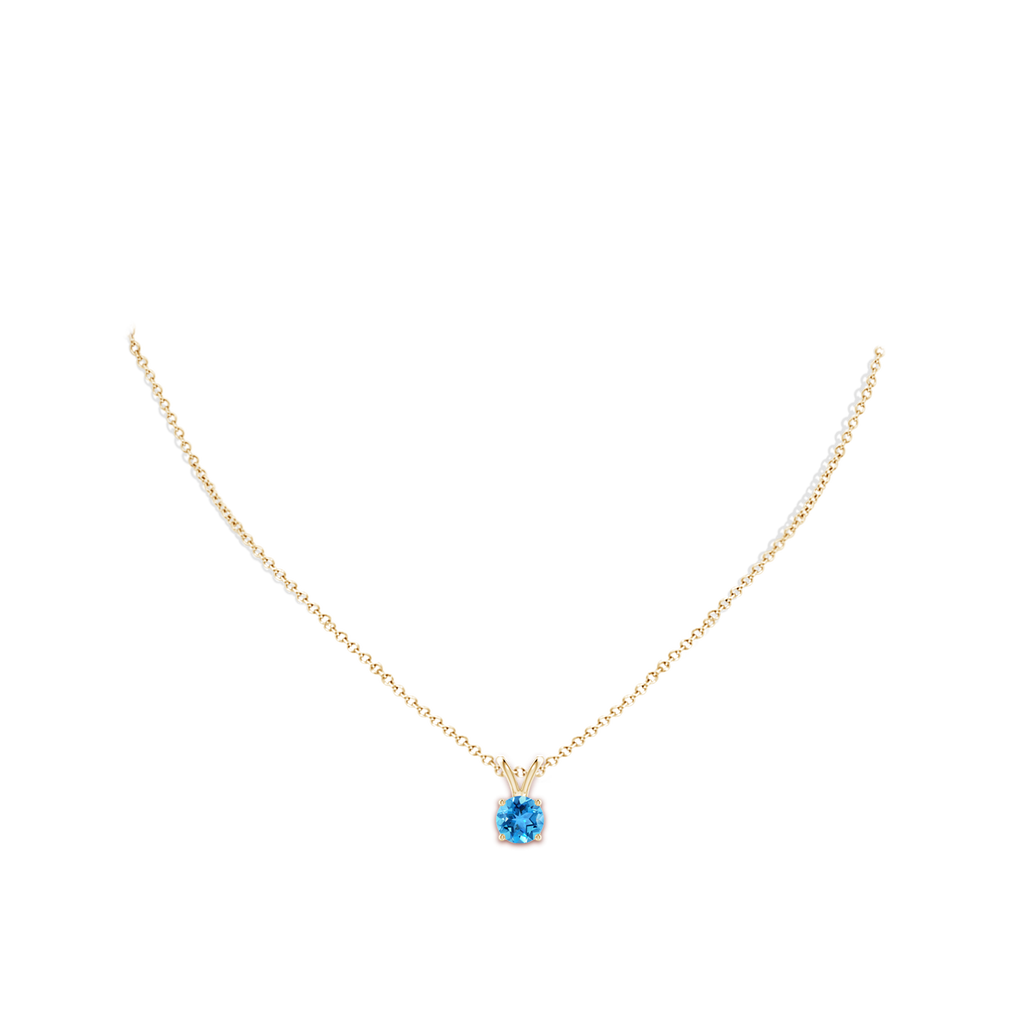 7mm AAA V-Bale Round Swiss Blue Topaz Solitaire Pendant in Yellow Gold Body-Neck