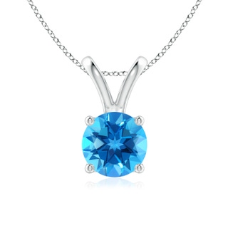 7mm AAAA V-Bale Round Swiss Blue Topaz Solitaire Pendant in P950 Platinum