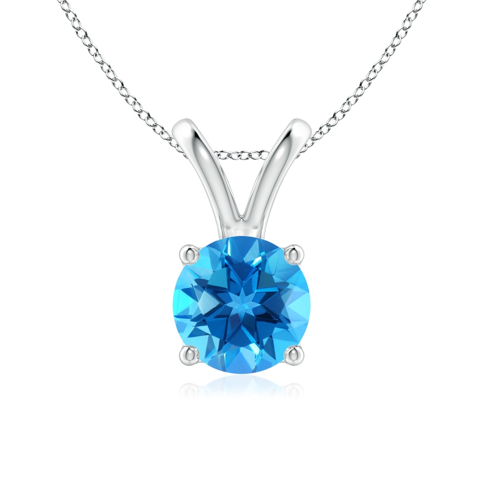 7mm AAAA V-Bale Round Swiss Blue Topaz Solitaire Pendant in S999 Silver 