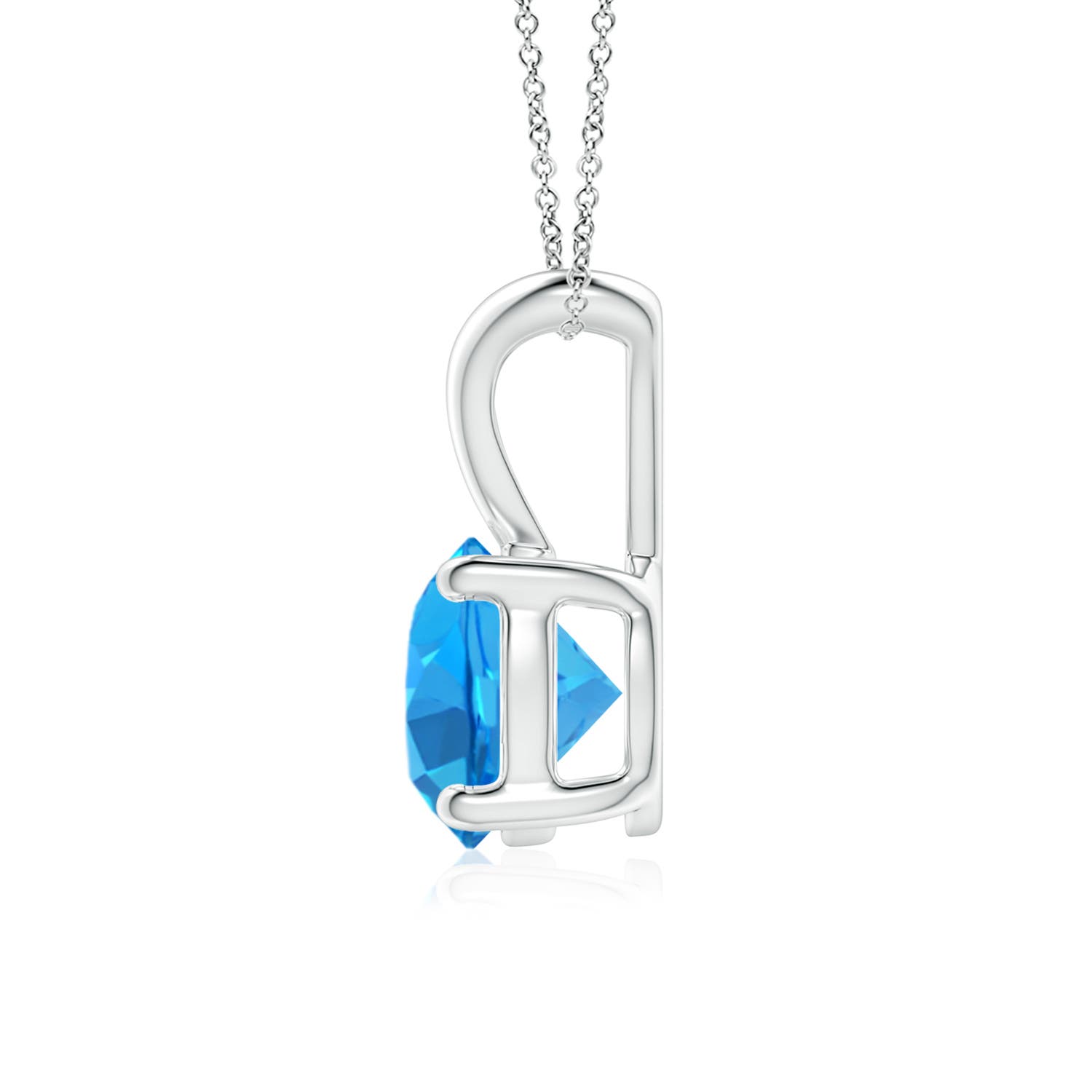 7mm AAAA V-Bale Round Swiss Blue Topaz Solitaire Pendant in White Gold