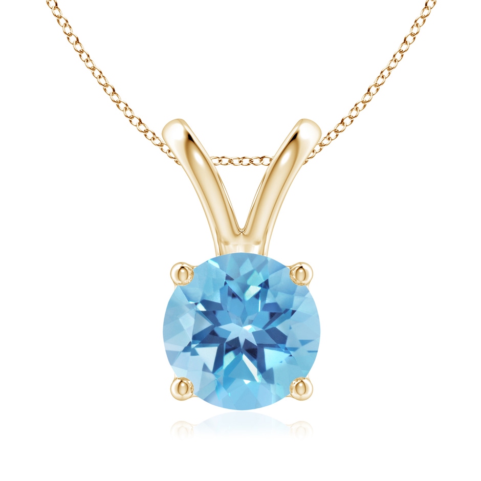 8mm A V-Bale Round Swiss Blue Topaz Solitaire Pendant in 18K Yellow Gold 