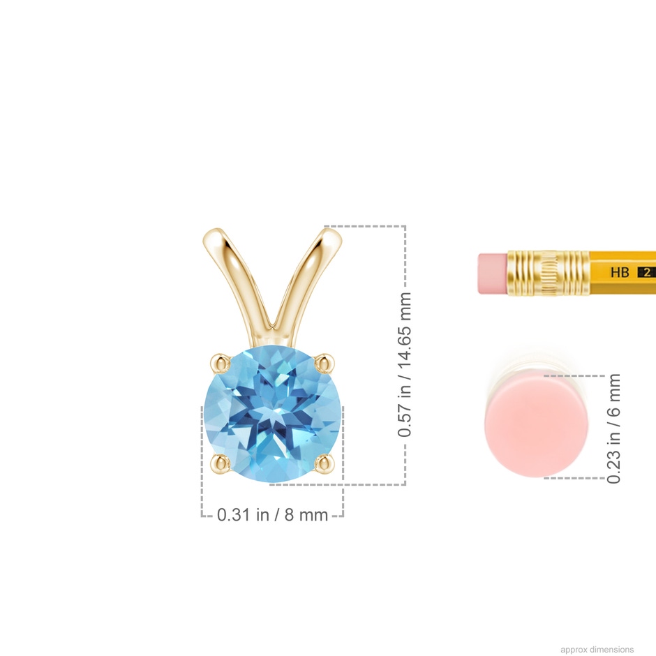 8mm A V-Bale Round Swiss Blue Topaz Solitaire Pendant in 18K Yellow Gold ruler