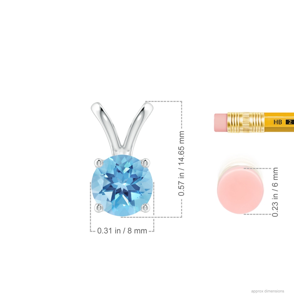 8mm A V-Bale Round Swiss Blue Topaz Solitaire Pendant in P950 Platinum ruler