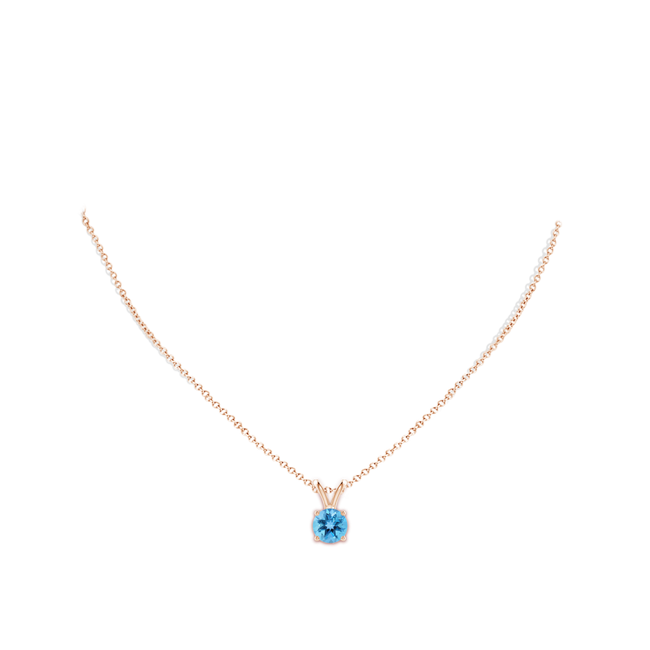 8mm AA V-Bale Round Swiss Blue Topaz Solitaire Pendant in 18K Rose Gold pen