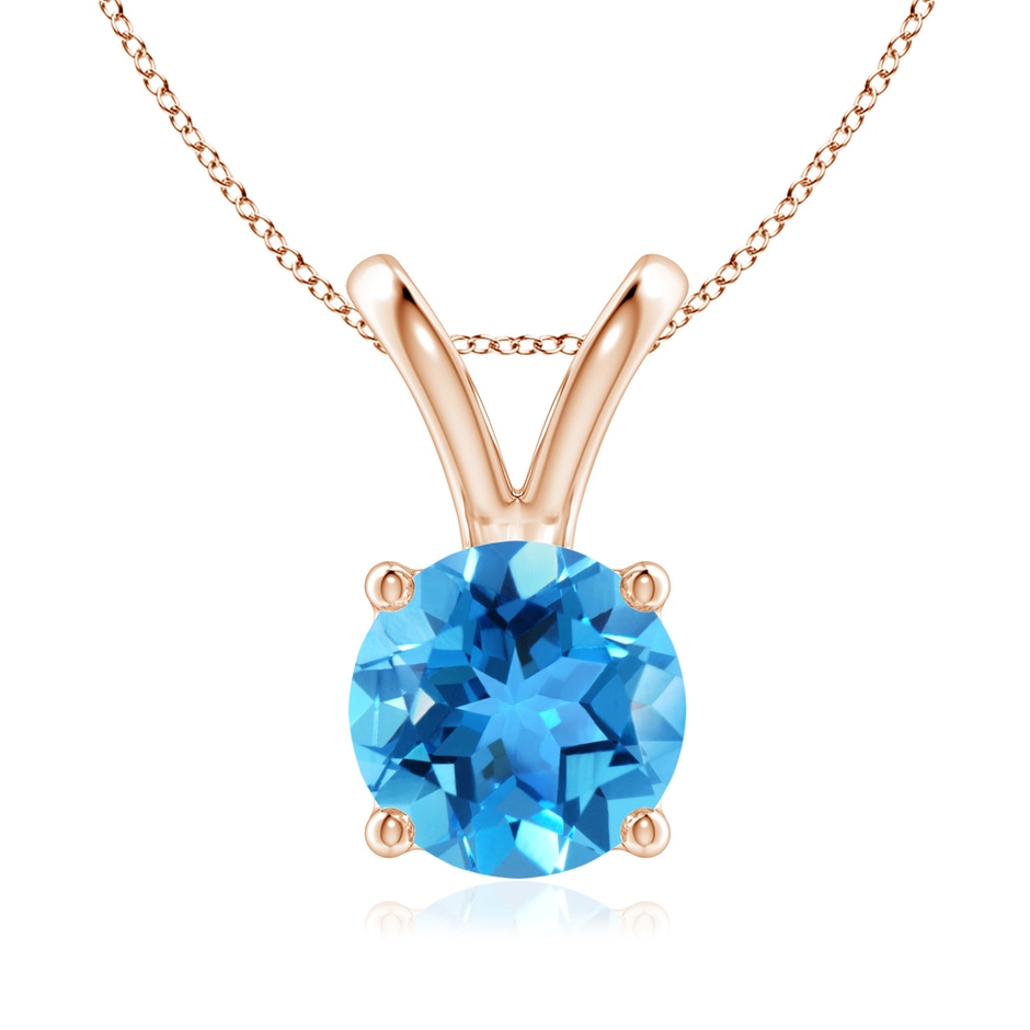 8mm AAA V-Bale Round Swiss Blue Topaz Solitaire Pendant in 18K Rose Gold 
