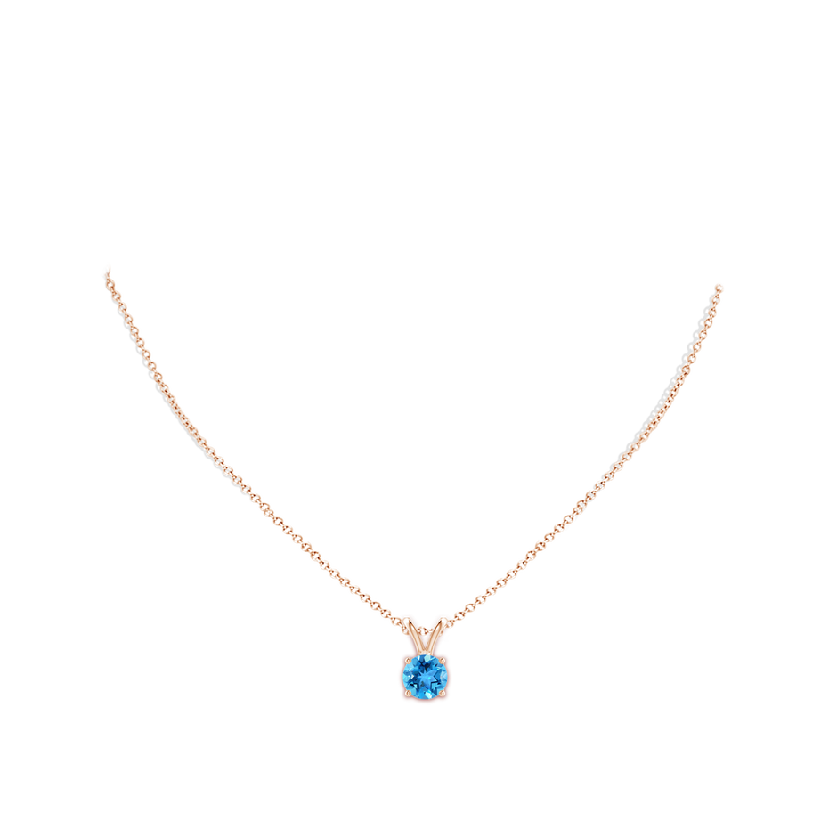8mm AAA V-Bale Round Swiss Blue Topaz Solitaire Pendant in 18K Rose Gold pen