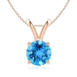8mm AAA V-Bale Round Swiss Blue Topaz Solitaire Pendant in Rose Gold