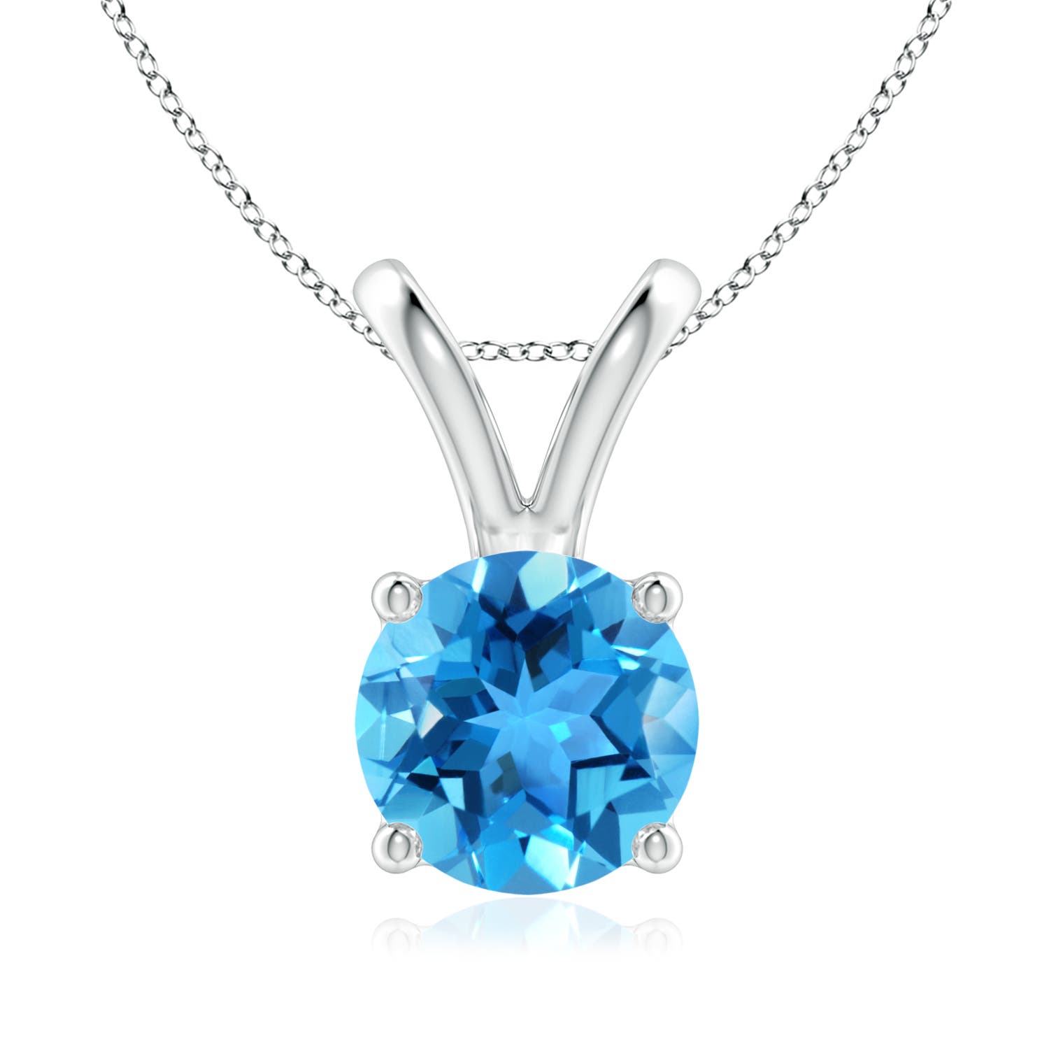 8mm AAA V-Bale Round Swiss Blue Topaz Solitaire Pendant in White Gold