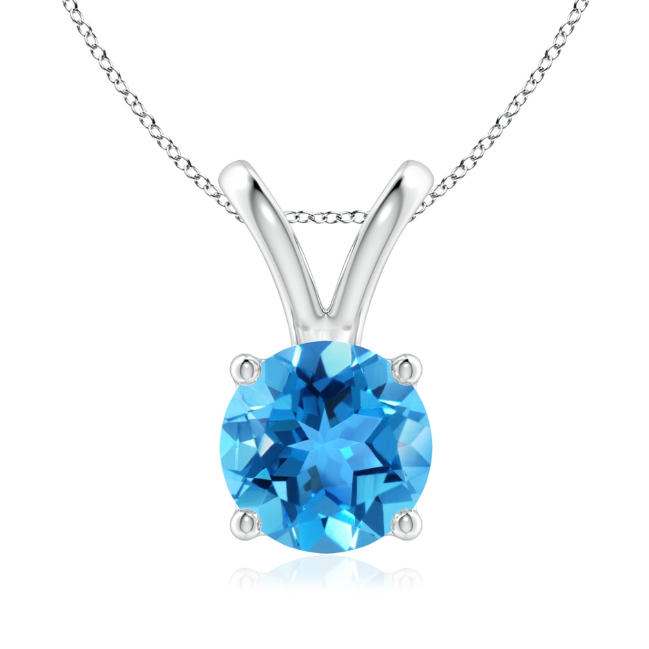 8mm AAA V-Bale Round Swiss Blue Topaz Solitaire Pendant in White Gold 