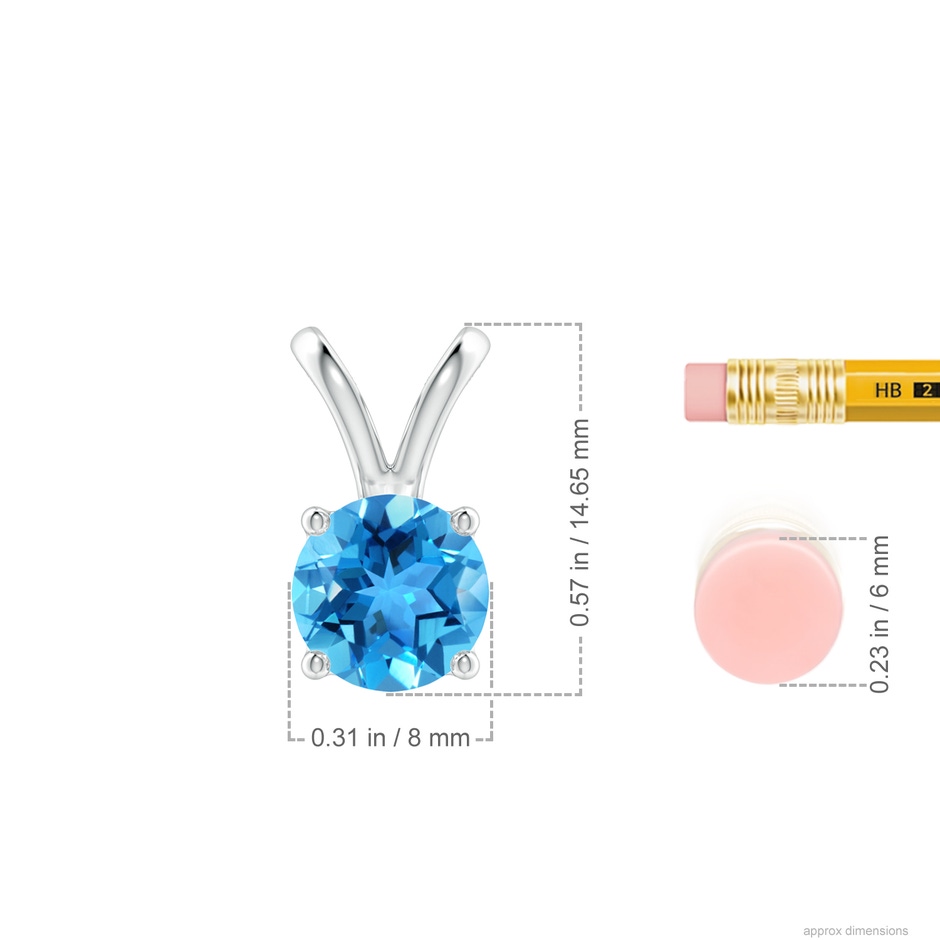 8mm AAA V-Bale Round Swiss Blue Topaz Solitaire Pendant in White Gold ruler