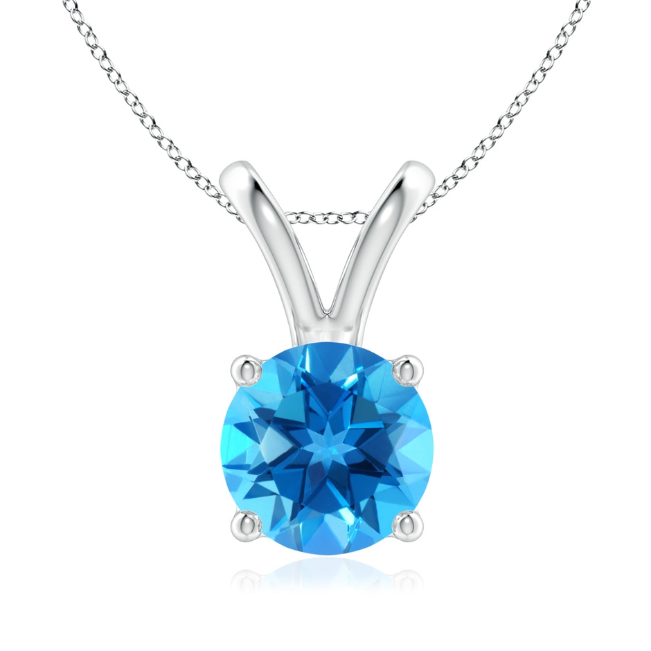8mm AAAA V-Bale Round Swiss Blue Topaz Solitaire Pendant in 18K White Gold 