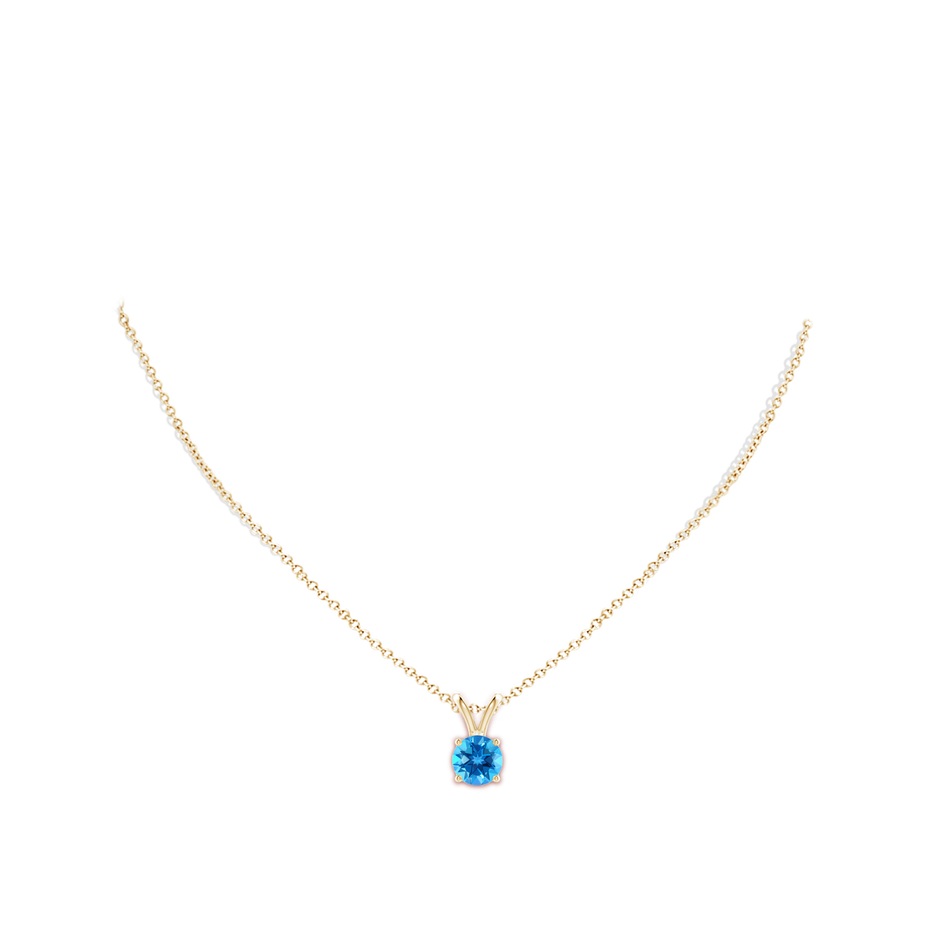 8mm AAAA V-Bale Round Swiss Blue Topaz Solitaire Pendant in 18K Yellow Gold pen