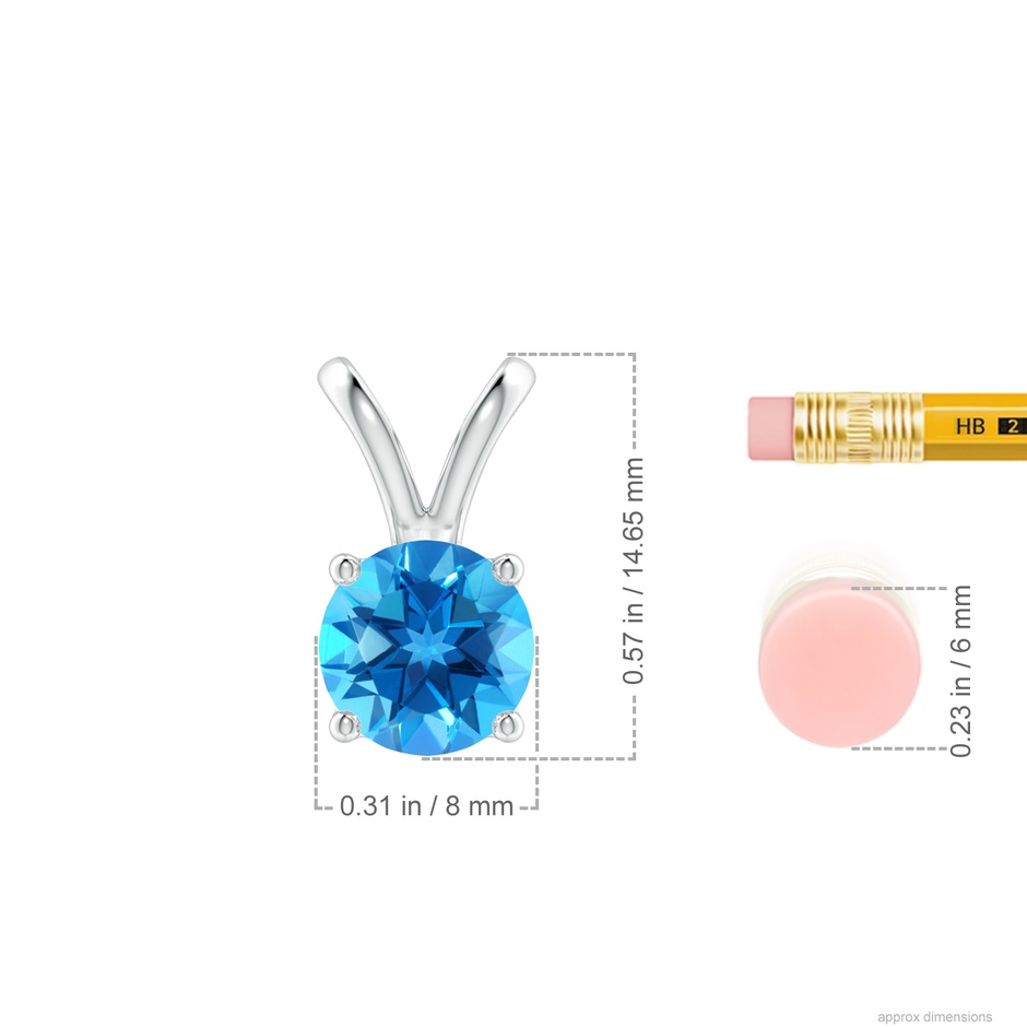 8mm AAAA V-Bale Round Swiss Blue Topaz Solitaire Pendant in P950 Platinum ruler