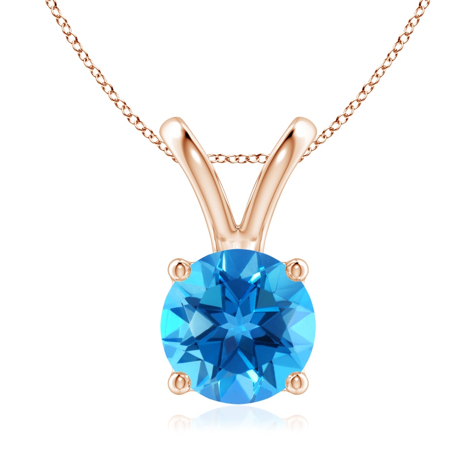 8mm AAAA V-Bale Round Swiss Blue Topaz Solitaire Pendant in Rose Gold 