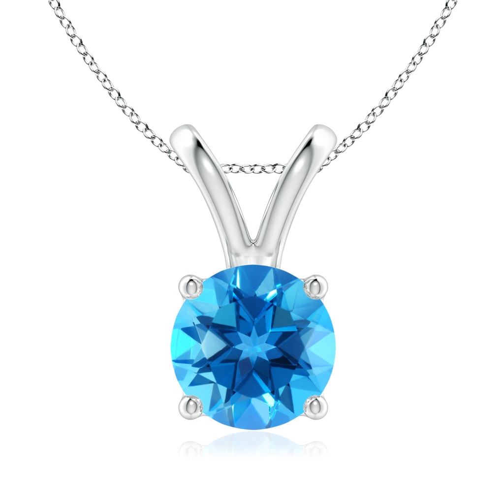 8mm AAAA V-Bale Round Swiss Blue Topaz Solitaire Pendant in White Gold