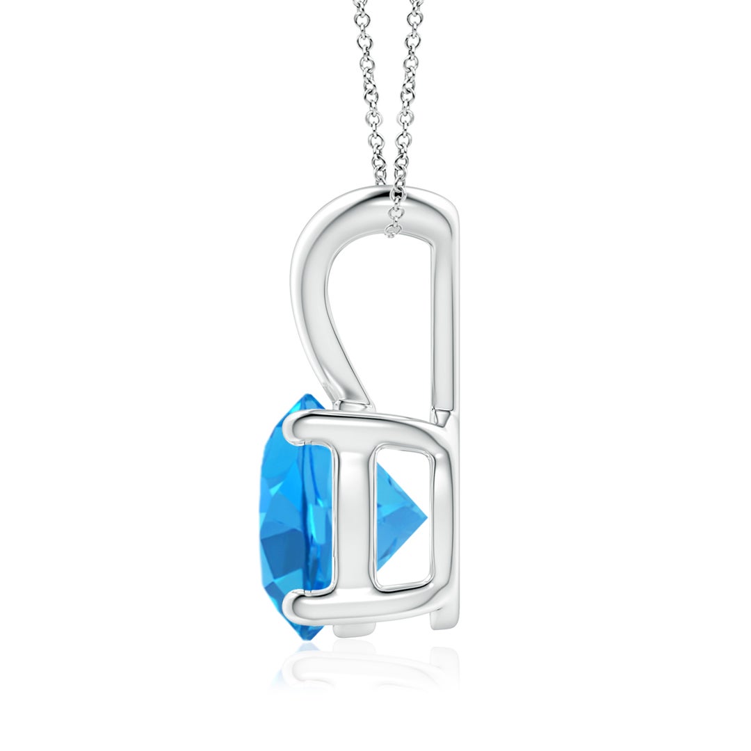 8mm AAAA V-Bale Round Swiss Blue Topaz Solitaire Pendant in White Gold - side 2