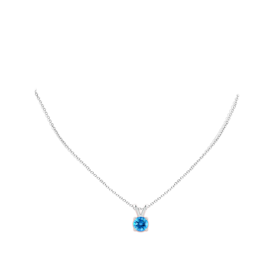 8mm AAAA V-Bale Round Swiss Blue Topaz Solitaire Pendant in White Gold body-neck