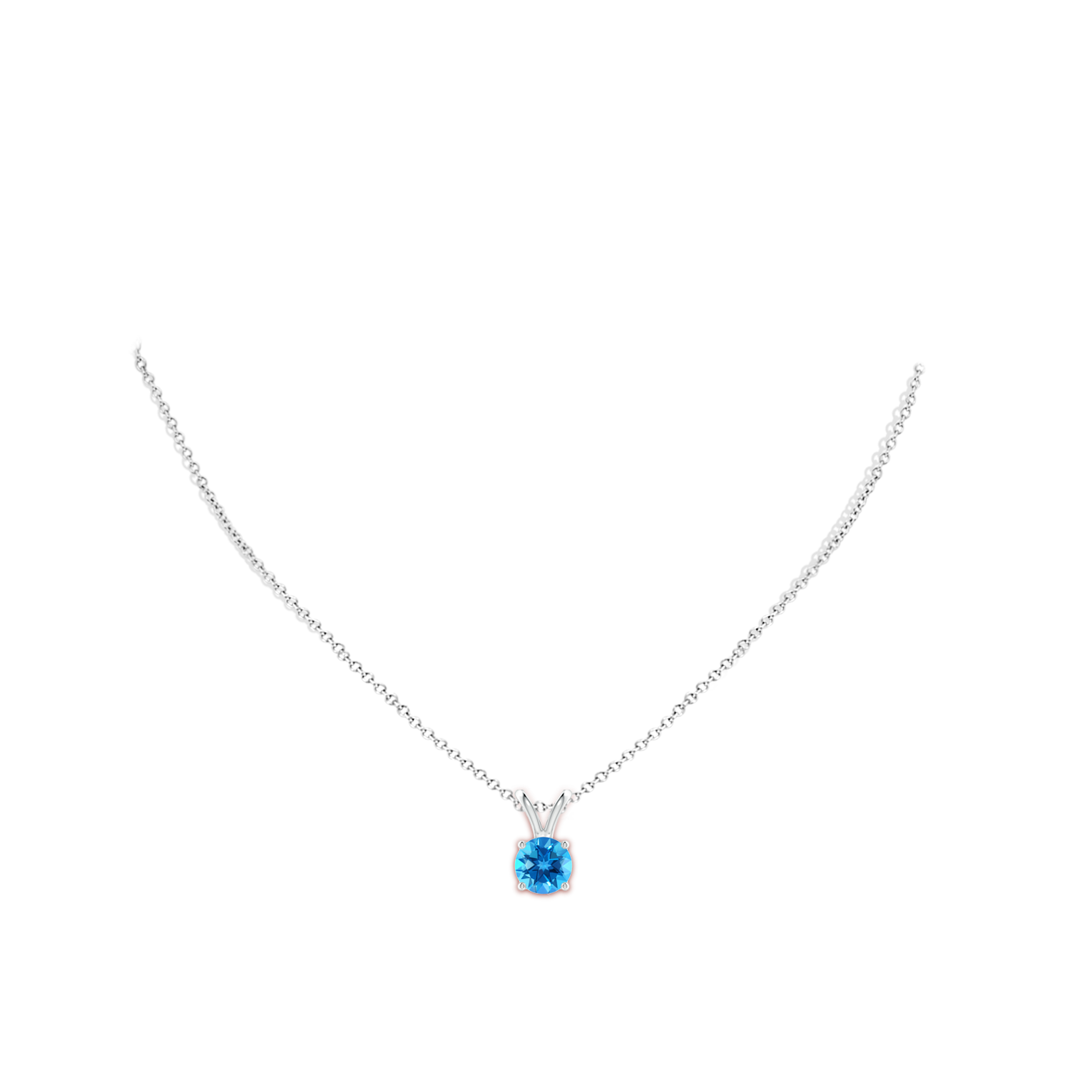 8mm AAAA V-Bale Round Swiss Blue Topaz Solitaire Pendant in White Gold - body_neck